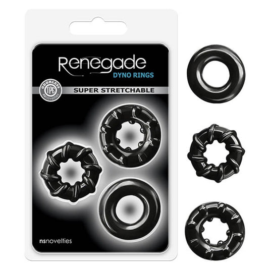 NS Novelties Renegade Super Stretchable Dyno Cock Rings 3pk - Black