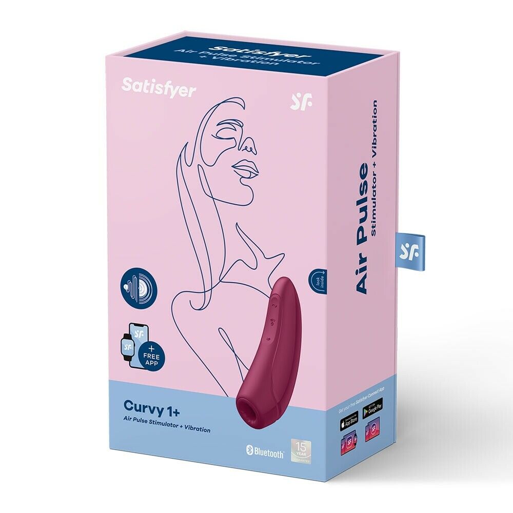 Satisfyer Curvy 1+ Rechargeable Air Pulse Clitoral Stimulator + Vibration with App Control - Burgundy