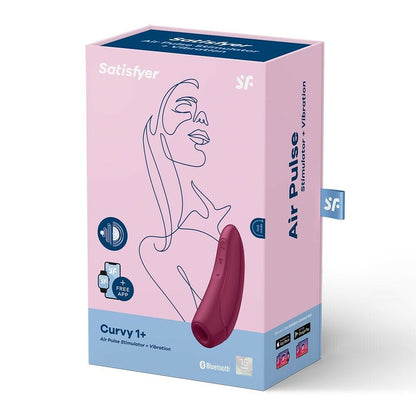 Satisfyer Curvy 1+ Rechargeable Air Pulse Clitoral Stimulator + Vibration with App Control - Burgundy