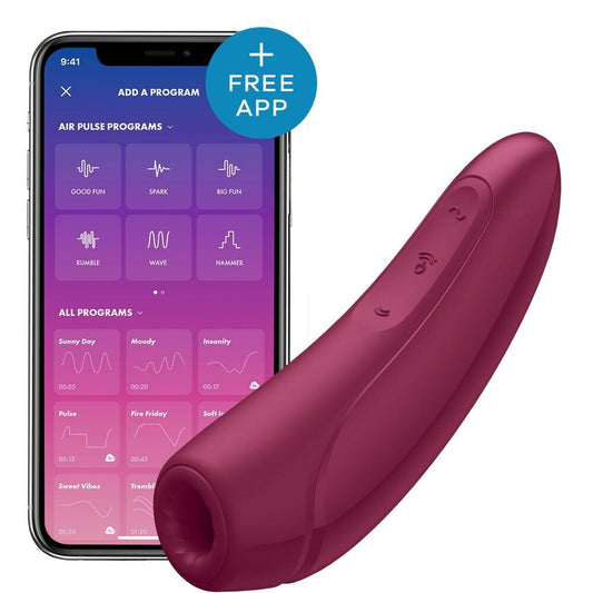 Satisfyer Curvy 1+ Rechargeable Air Pulse Clitoral Stimulator + Vibration with App Control - Burgundy