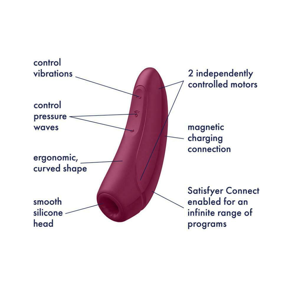 Satisfyer Curvy 1+ Rechargeable Air Pulse Clitoral Stimulator + Vibration with App Control - Burgundy