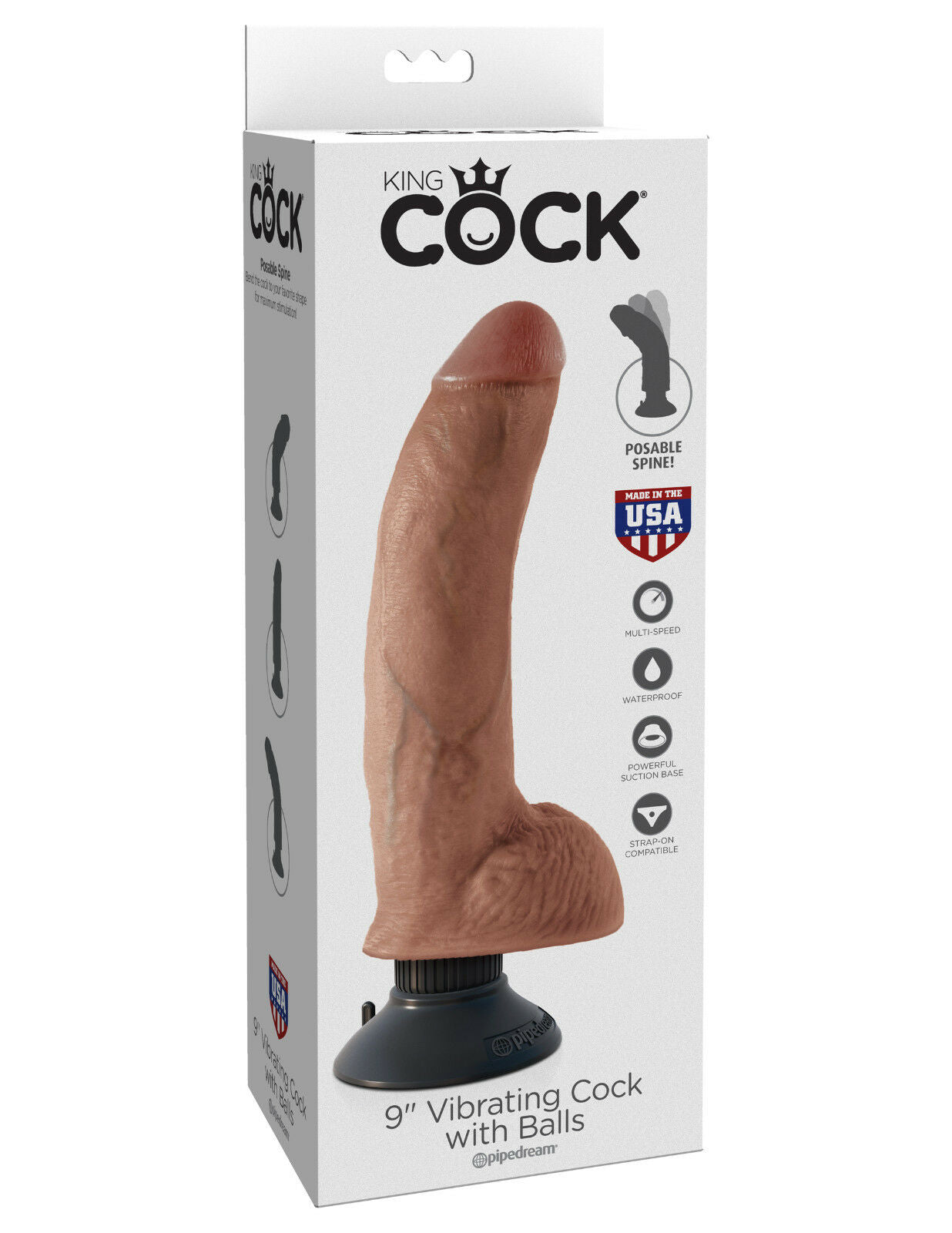 Pipedream King Cock 9" Vibrating Cock with Balls - Tan