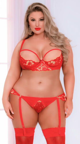 Seven 'Til Midnight 11034X Champagne Wishes 2pc Bra Set - 3XL/4XL - Red