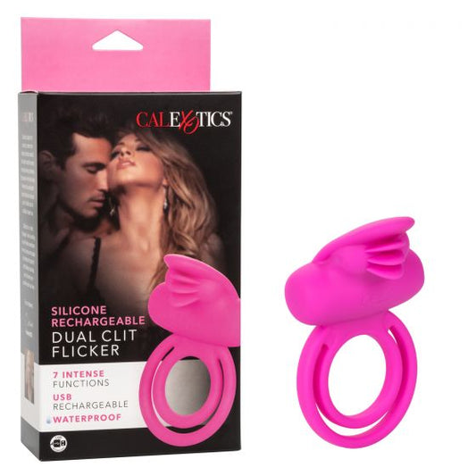 CalExotics Silicone Rechargeable Dual Clit Flicker Cock Ring