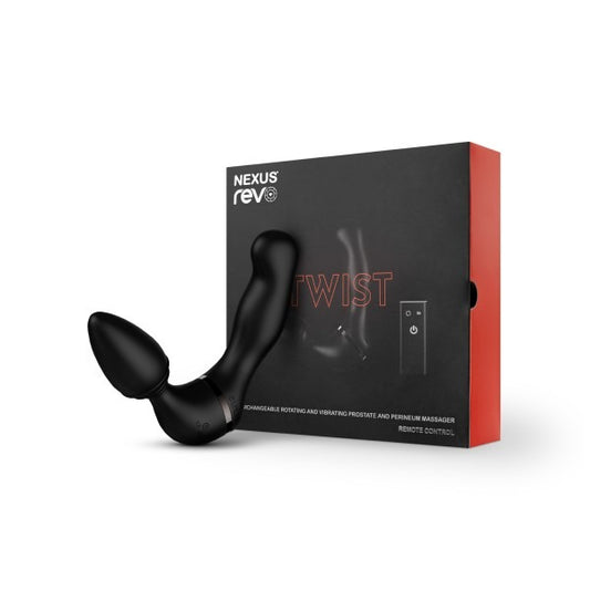 Nexus Revo Twist Interchangeable Vibrating Rotating Prostate &amp; Perineum Massager with Remote Control - Black